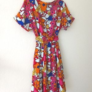 SOLD Crosby Mollie Burch Retro Floral Midi A-Line Dress with Tie + Cutout Back